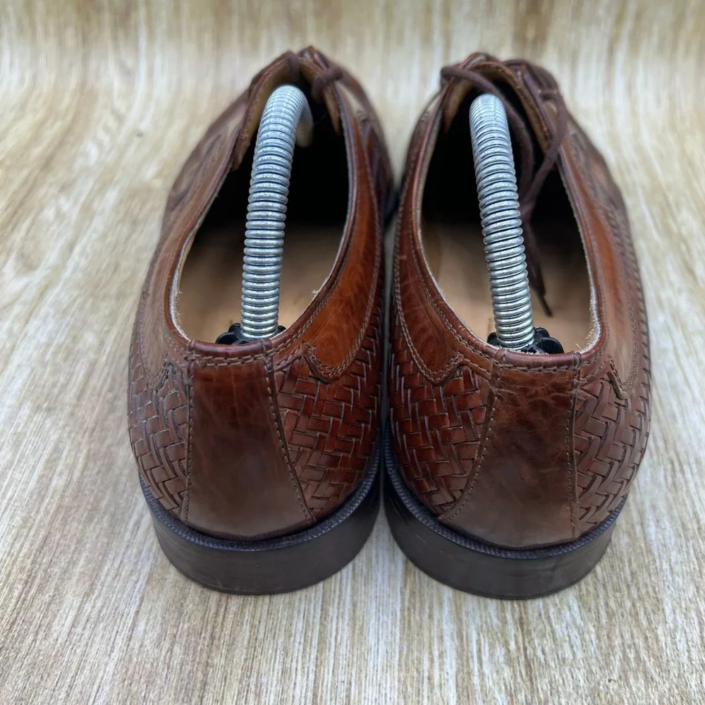Johnston & Murphy Domani Oxford Men's 9 M Brown Woven Leather Made in Italy 6300